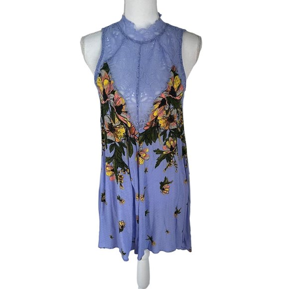 Free People Intimately Marsha Blue Floral Print Lace Slip Mini Dress X-Small XS - Picture 1 of 11